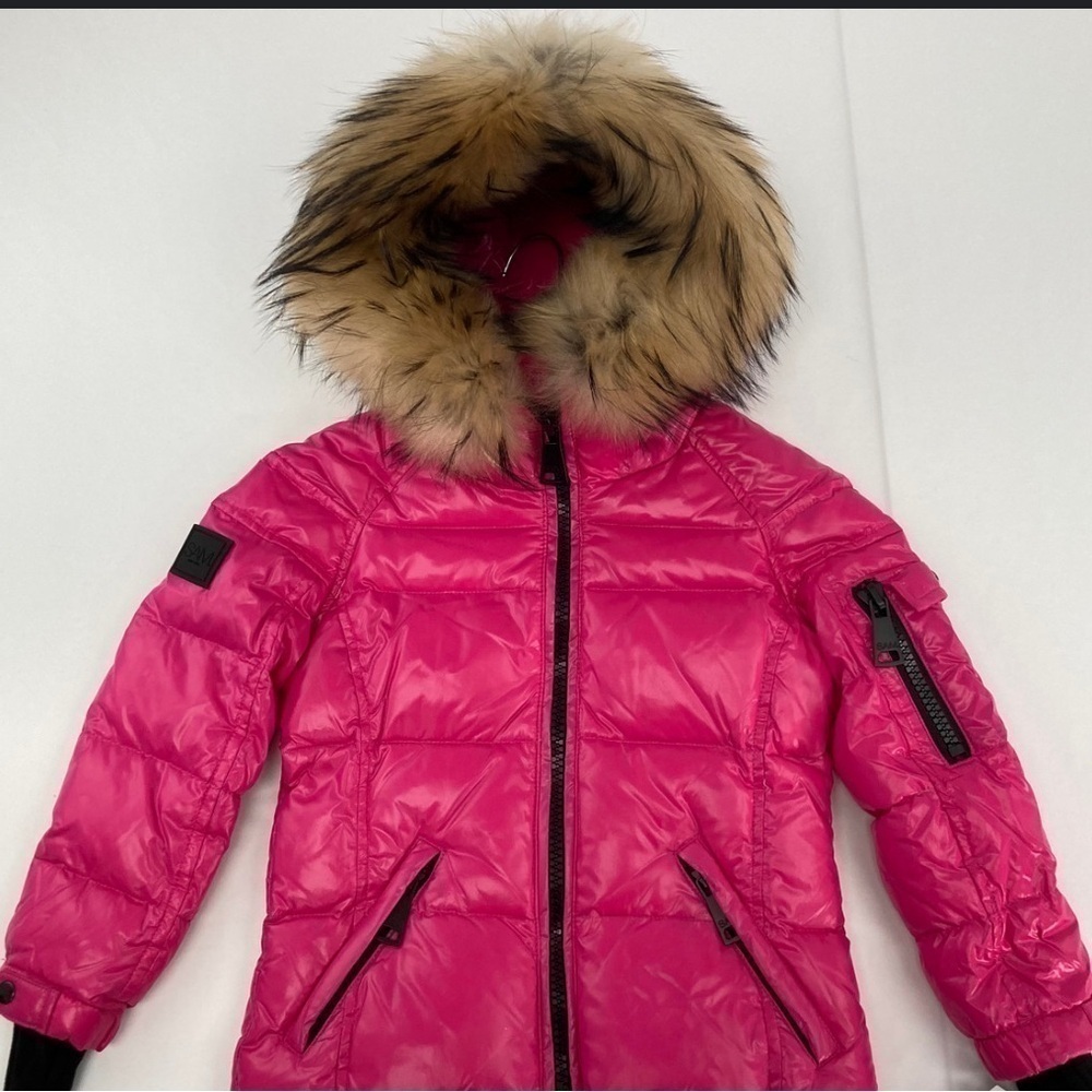 SAM. Kids Pink Puffer Jacket with Faux Fur Hood